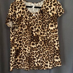 Collection B Leopard Print Short Sleeve Top - Brown/Black